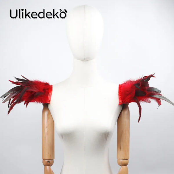 Gotisk fjädersjal rycker på axlarna Bolero fjäder axelomslag Cape Bröllopsfest Halloween Cosplay Rave Carnival Lyx fjädervingar red