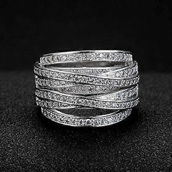 Glänsande Halvfull Diamantring Flerlagers Vridande Kubisk Zirkonia Jubileumsringar Diamant Multi Rad Ring Evighetsförlovning Vigselring för Kvinna