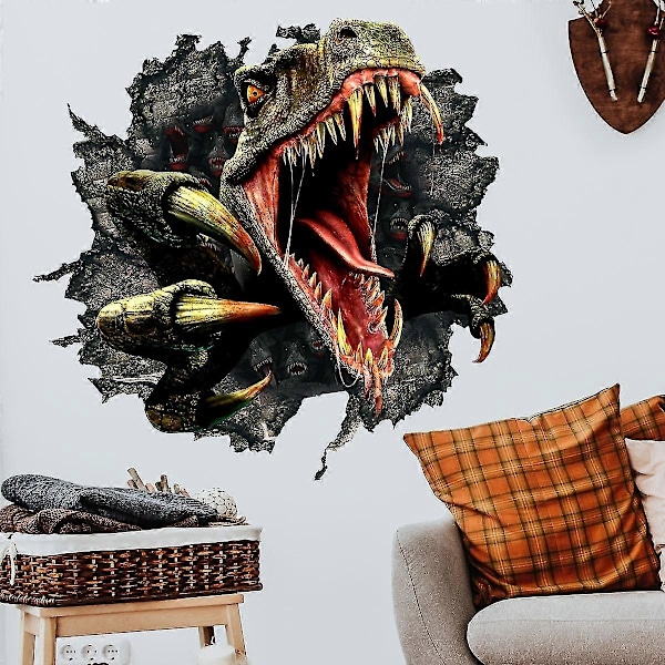 Trasig Vägg 3D Dinosaurie Väggdekal Mark Bakgrund Väggdekorationsdekal