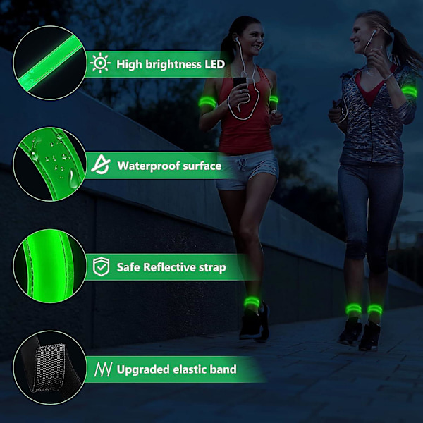 2-pack Laddningsbara LED-Armband - Hög Synlighet Löpning Grön