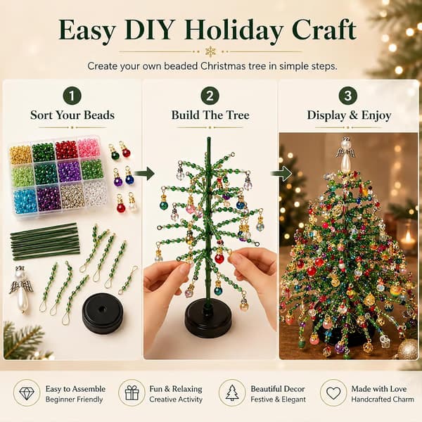 Nytt DIY Perlet Juletre Kit 3D Perlet Juletre Sett Håndverksmateriale Kit 8