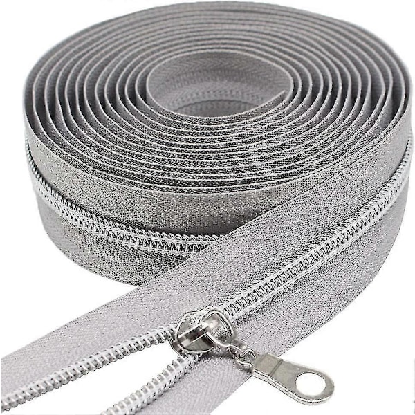 Sølvfarvede metalliske nylon lynlåse på metermål, bulk spole lynlås rulle 10 yards med 25 stk trækstropper til DIY syning håndværkstasker (grå)-jie