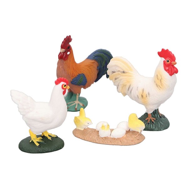 4 stk. Simulerede Gårdkylling Figurer Sæt Hane Høne Kyllinger Dekoration Gård Dyr Figurer til E