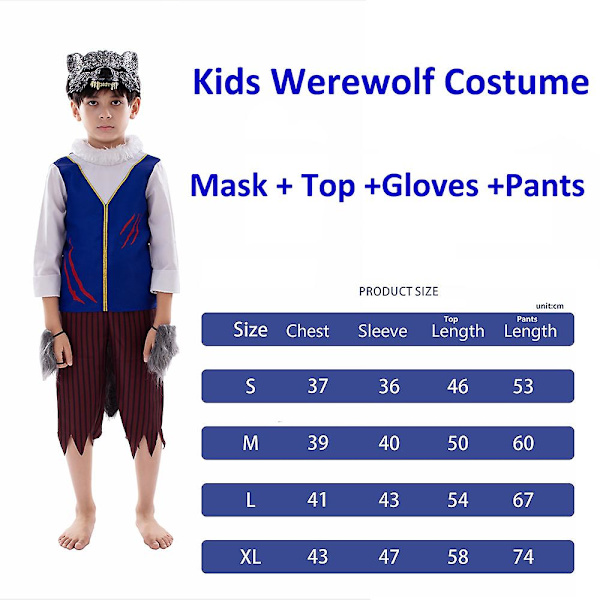 Barn Varulv Halloween Dräkt Varg Kostym Kostym Med Varulv Mask Barn Djur Fest Dräkter Pojkar Wolfman Kostym XL (135cm-145cm)