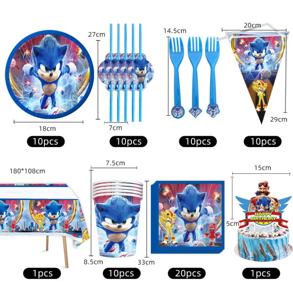 Ny tecknad Sonic Festtillbehör Pojkar Födelsedagsfest Engångsserviser Set Papperstallrik Kopp Servetter Baby Shower Dekorationer 20pcs Napkins