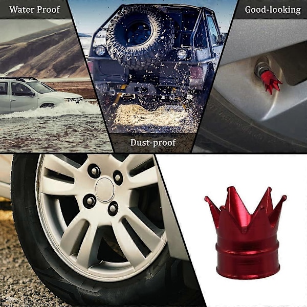 Rengasventtiilien suojukset, 4 kpl, kruunu, GM, alumiiniseos, pölytiiviit, auton pyörän suojukset (punainen)