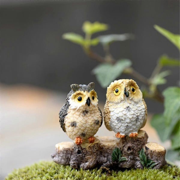 Miniatyr Harts Nattugglor Figurin Fé Trädgård Mini Djur Staty Leksak för Mikro-Landskap Krukor Mo