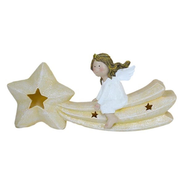 Polyresin Engel Figur med LED Lys Skrivebordsdekorasjon Lysende Stjerne Statue