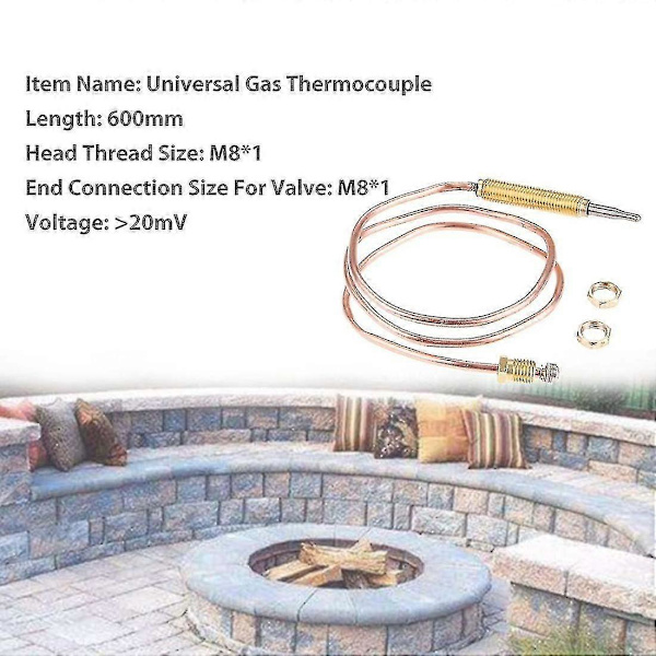 24\" Gass Termoelement Kit, M8x1 Gjenge Universal Termoelement Temperatur Sensor Termoelement Flammesvikt Sikkerhetsanordning-jie