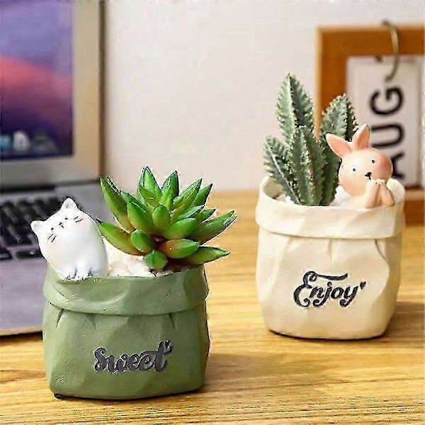 Trädgård Retro Imitation Papperspåse Form Resin Suckulent Blomkruka Skrivbordsdekoration Förvaring Blomkruka B
