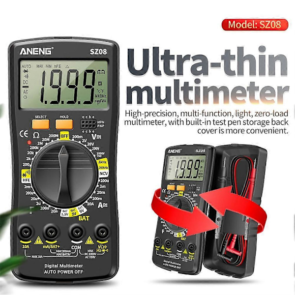 SZ08 Digitalt Multimeter Ultratynt Oppbevaring Profesjonelt Multimetro Auto Voltmeter AC DC Resistans