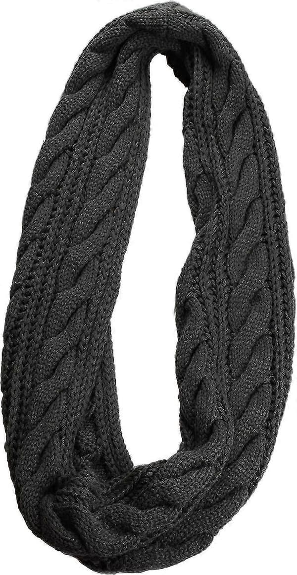 Dame Tyk Ribstrikket Vinter Infinity Circle Loop Halstørklæde Premium Twist Charcoal
