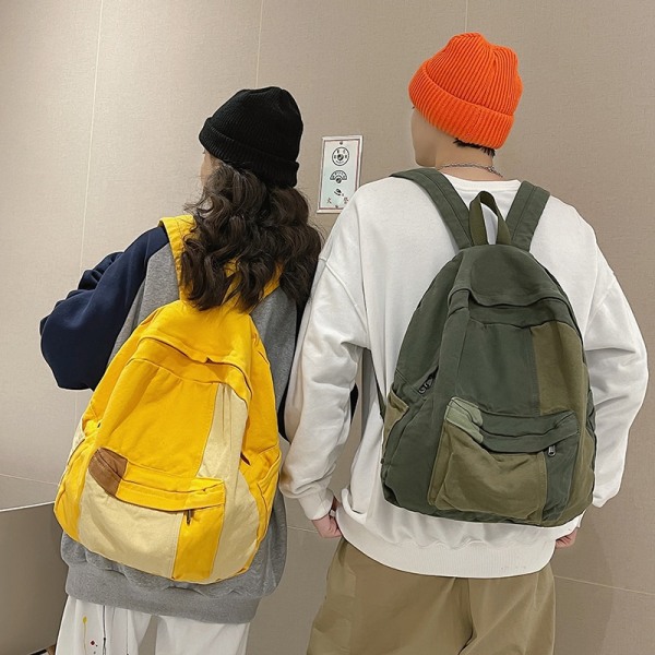 Trendig Cool Canvas Dam Ryggsäck Kvinnlig Fritid Laptop Ryggsäck För Högskolestudenter Skolväska Flicka Pojke Reseryggsäck Bokväska Yellow