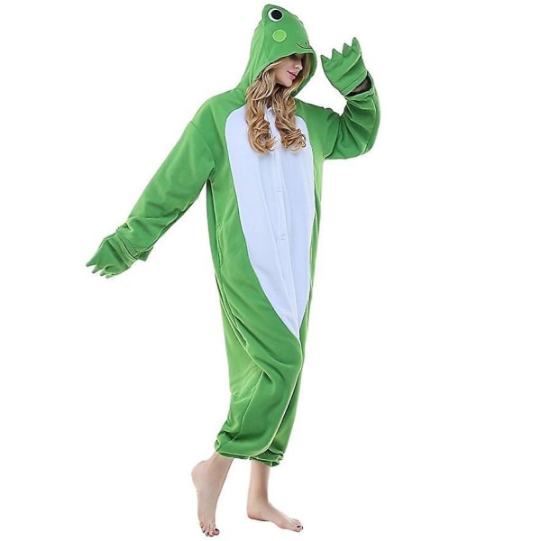 Vuxna Groda Onesies Kvinnor Män Huva Pyjamas Fleece Söt tecknad Anime Djur Onesies Kostymer Vinter Pyjamas Sovkläder Hemkläder M-158-168CM