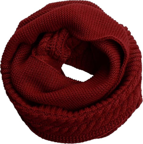 Dame Tyk Ribstrikket Vinter Infinity Circle Loop Halstørklæde Premium Crochet Burgundy