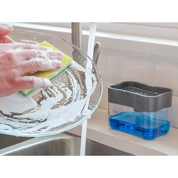 Oppvaskmiddeldispenser med svamp/svampholder og såpedispenser - Vaskorganisator med svamp