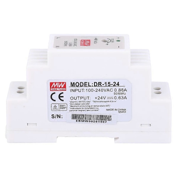 DR-15-24 DIN-skinne enkeltudgang Switching Power Supply 15W 24V 0.63A