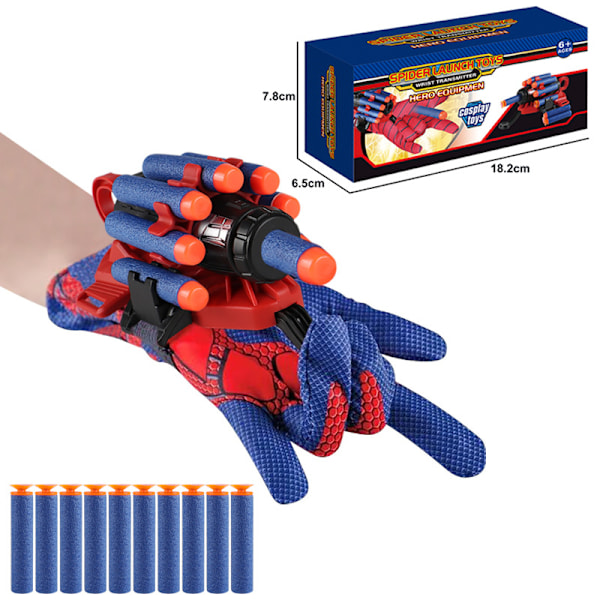 Spider-Man - Super Web Launcher -hanska, rannelelu, sisältää hanskan + 10 pyöreää päätä + 10 imukupipäätä