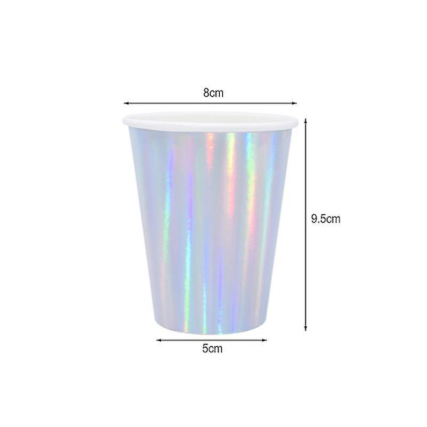 Laser engångsservis set Silver Festpappersmuggar Papperstallrikar Halmfest 25pcs paper straw