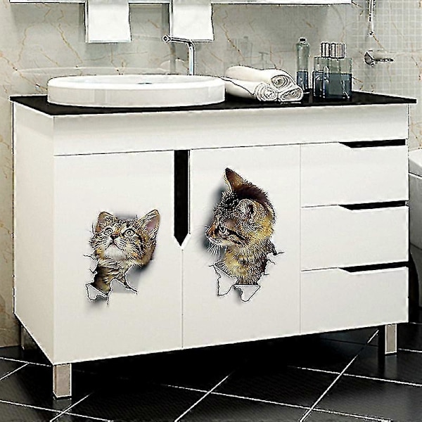 Söpö 3D Kissa Tarra Kylpyhuone WC Koti R Tarrat Taustatarroja (3kpl)