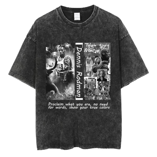 Dennis Rodman Grafisk T-shirt Oversize sommar Herrkläder Bomullsmode Hip Hop Street Kortärmad T-shirt J289C-Black M