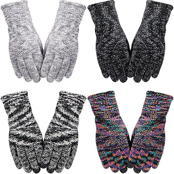 4 par Kvinnor Vinter Touch Screen Handskar Varma texthandskar Chenille Knit Gloves