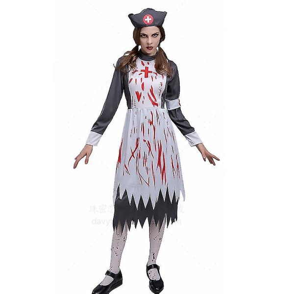 Kvinnor Dam Medeltida Vintage Corpse Nurse Costume Vuxen Dead Zombie Halloween Skräck Skrämmande Fancy Dress Outfit XL
