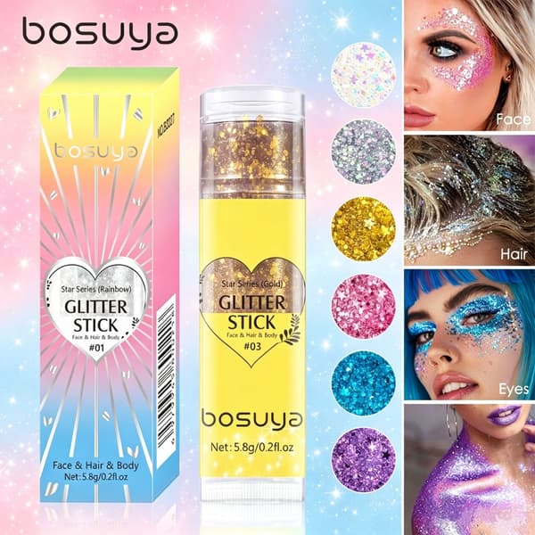 2-pack Bosuya Glitter Stick Stjärnansiktsglitter för semesterscensmink - Glittrande dekoration Rainbow