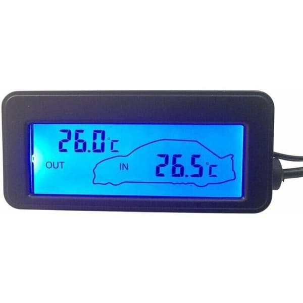 12V digitalt biltermometer. Indendørs og udendørs brug. Mini baggrundsbelyst LCD-termometer.