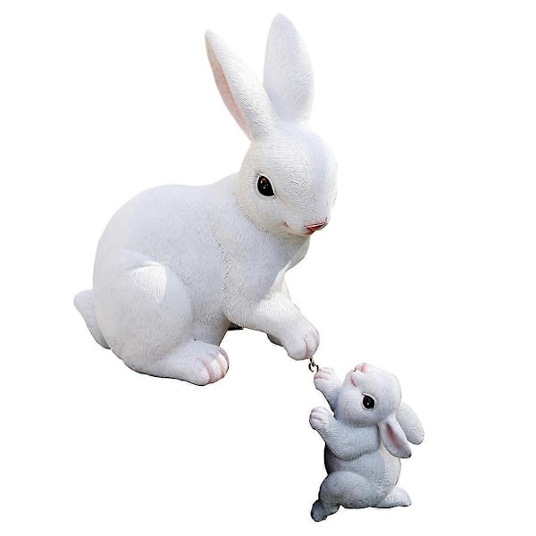Mor og baby kanin harpiks anheng hage statuer kanin figur ornament mikro-landskap DIY De