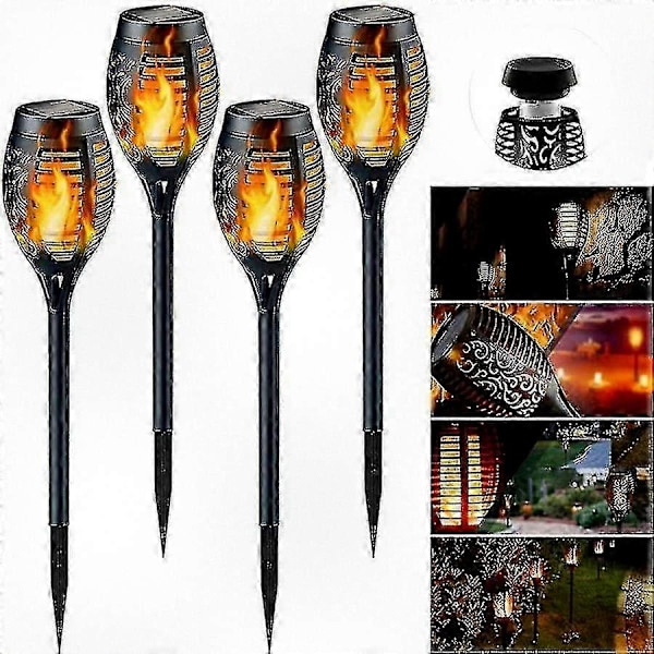 12-LED Soldrivna Fackellampor med Flameffekt, Vattentäta Utomhussollampor, Set om 4