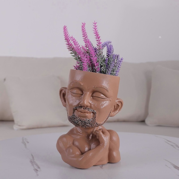 100% Nye Ansiktsblomsterpotter Hodeplanter, Resin Ansiktsplantere for Beefcake Guy Modell med Dreneringshull
