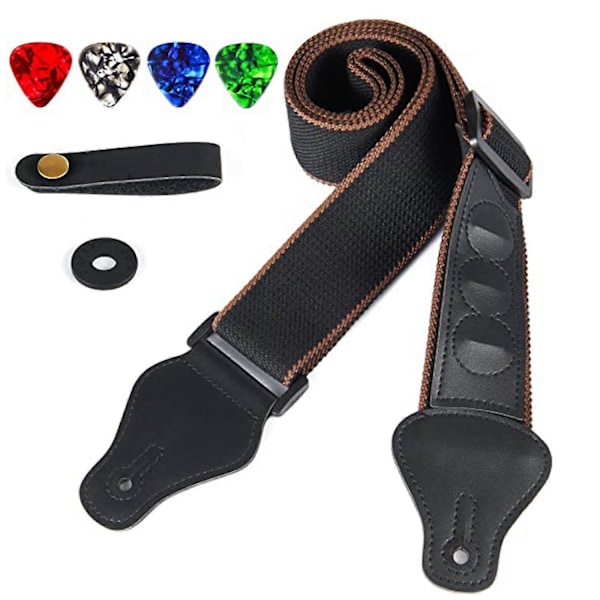 Justerbar gitarrrem i bomull för elgitarr/akustisk gitarr/basgitarr med 3 plektrumfack