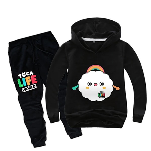 Toca Life World Hoodie Byxor 2st Set Barn Tecknad Toca Boca Life World Print Sportdräkt Baby Pojkar Kläder Toddler Outfits Beige 120(5-6T)