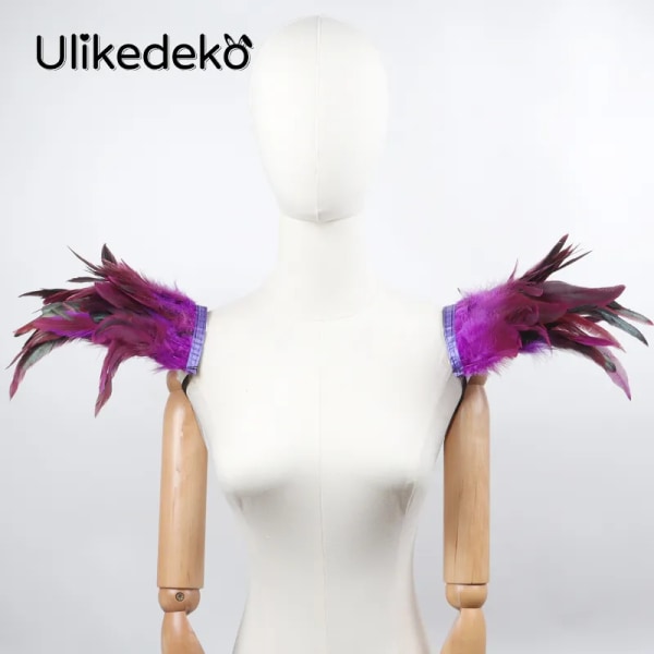 Gotisk fjädersjal rycker på axlarna Bolero fjäder axelomslag Cape Bröllopsfest Halloween Cosplay Rave Carnival Lyx fjädervingar purple