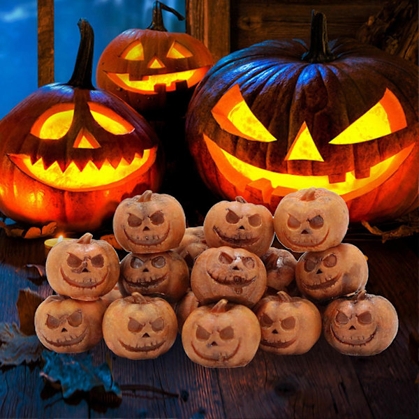 20 stk. Halloween Mini Gresskarfigur Miniatyr Smilende Ansikt Gresskarstatue Resin Gresskarskulptur Hjemmekontor Skrivebordsdekorasjon Festivalpynt