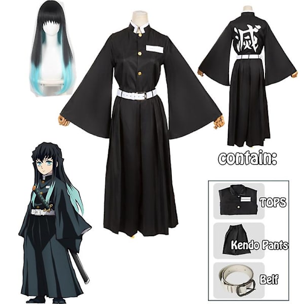 Anime Demon Slayers Kimetsu No Yaiba Tokitou Muichirou Cosplay Kostymer Kisatsutai Uniform Peruk Halloween Kostym Vuxna Barn only wig XXL