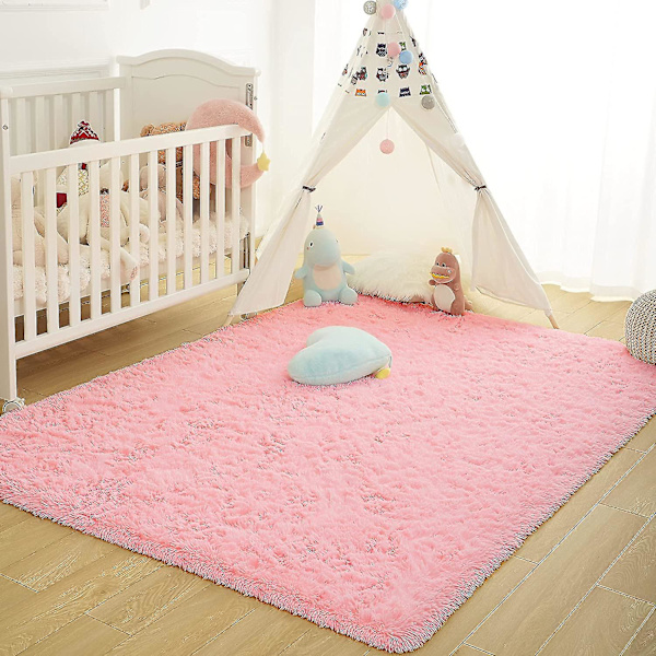 Tflycq Soft Fluffy Area Mattor Kompatibel med Sovrum Barnrum Plysch Shaggy Nursery Matta Furry Throw Mattor Kompatibel med Pojkar Flickor, College Sovsal Pink 2.6 * 5.2 Feet