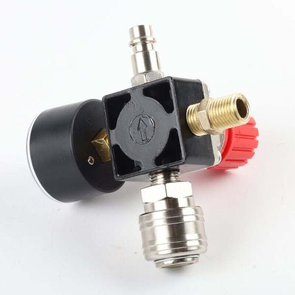 1/4\" luftkompressor trykregulator pneumatisk trykregulator. Trykreguleringsventil med fitting 180psi 12bar (firevejsventil)