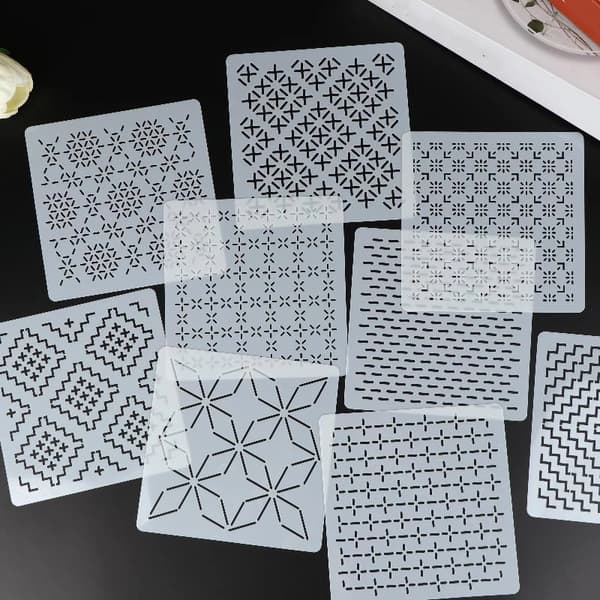 9/32 stk. Sashiko Broderiskabelon DIY Geometrisk Patchwork Ste 9Pcs