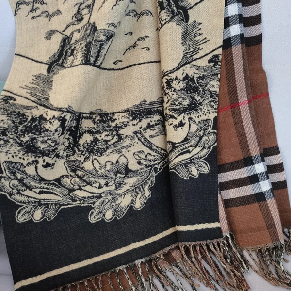 Ullsjal för kvinnor, halsduk, rutigt dubbelsidigt printed stickat, vintern 2023 Nytt mode, värme och ytterplaggssjal Auburn One Size