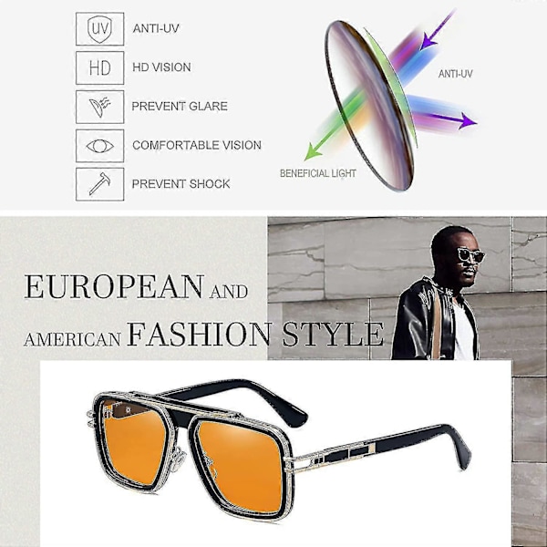 Firkantede Aviator Solbriller For Kvinner Menn Retro Aviator Solbriller UV Beskyttelse Designer Pilot 70-talls 80-talls Solbriller-jie