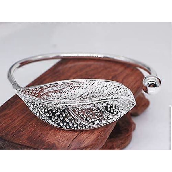 Sølvfarvet Blad Charm Armbånd & Armringe til Kvinder Bryllup Dame Armbånd Vintage Stil Justerbar Blad Fjer Armring