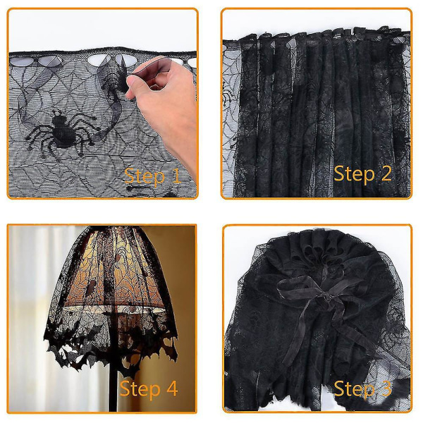 Bästsäljare Holiday Ornaments Halloween Stickad Gardin Lamp Cover Black Spider Lace