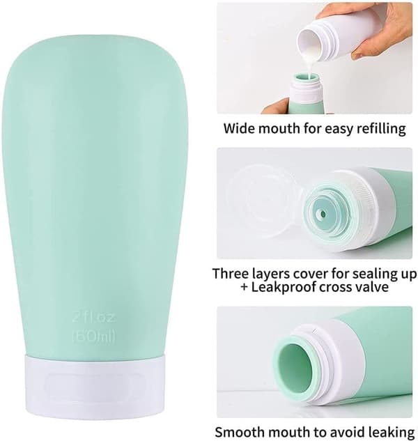 Gjenbrukbare reiseflasker i silikon - 4 stk - 60 ml