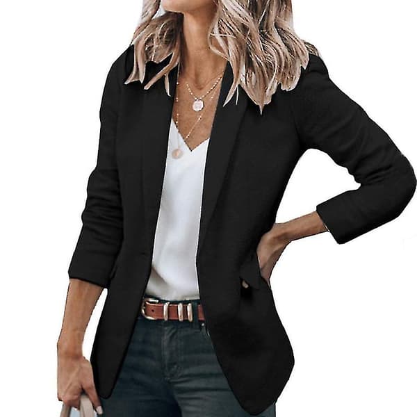 Dam Långärmad Business Jacka Casual Arbete Kofta Jacka Black 3XL