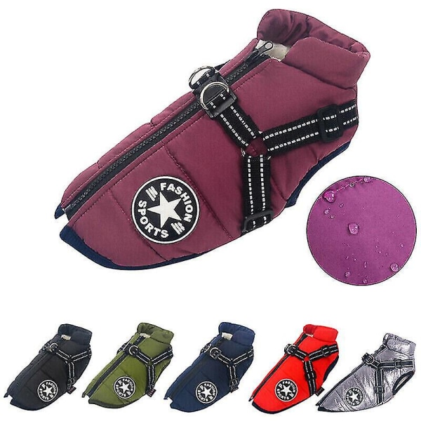 Höst Vinter Husdjursväst Husdjursvalp Hund Katt Varm vadderad kappa Sele Zip Jacket Purple 2XL