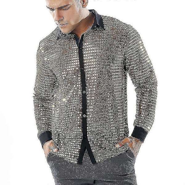 Glittertopp for menn med paljetter og netting, 60- og 70-talls disco-skjorte