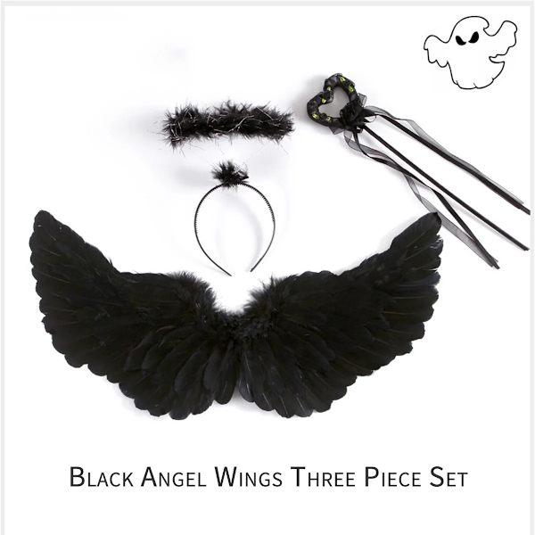 Barns svart ängelsvala fjädervinge rekvisita Halloween kostym Prestanda Prinsessan Dekoration Rollspel Wing-M