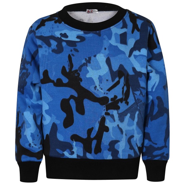 Barn Unisex Sweatshirt Set för enkel träningsoverall Camo Blue 11-12 Years